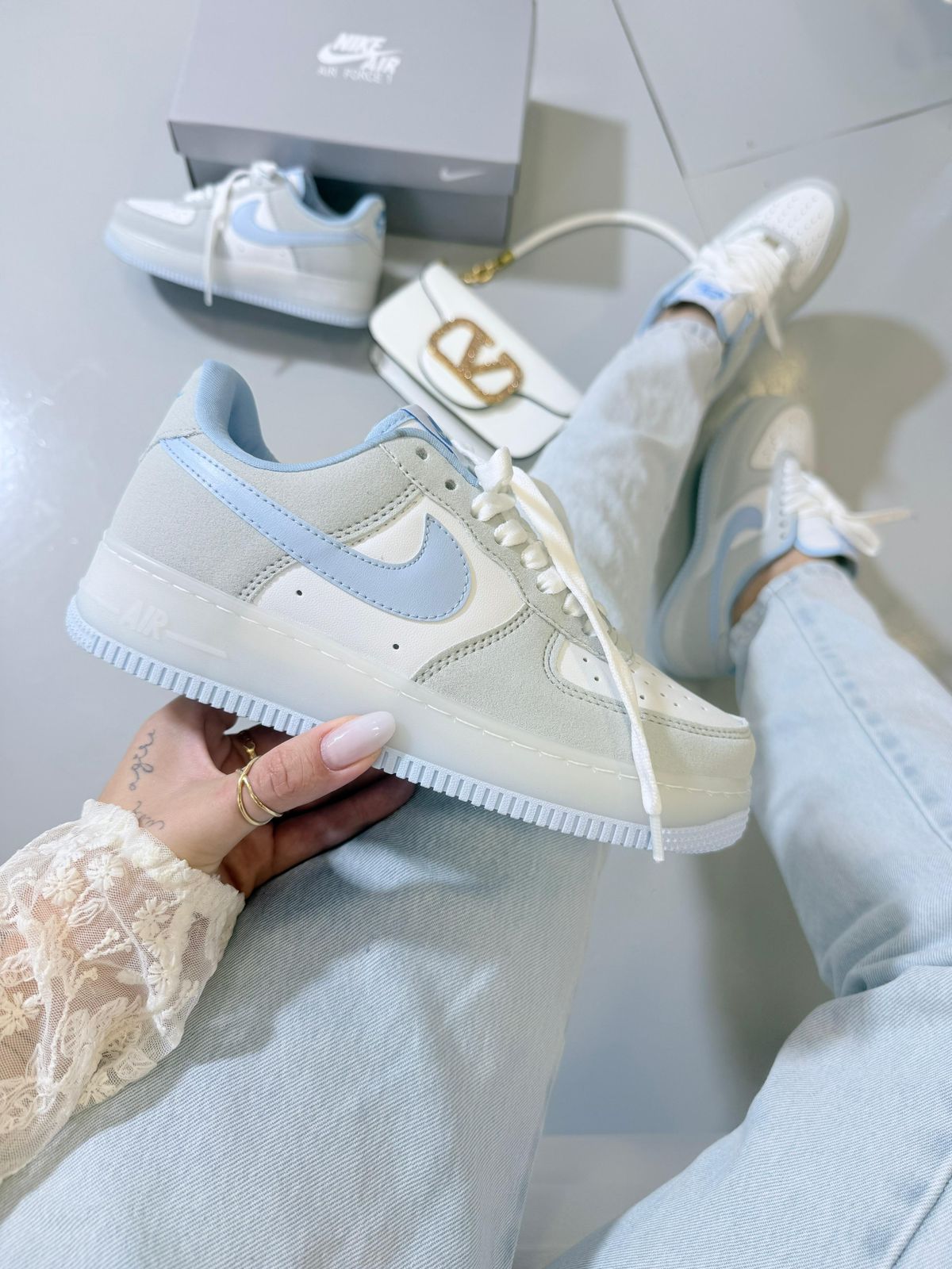 Nike Air Force Prime - Cinza/Branco/Azul Metálico