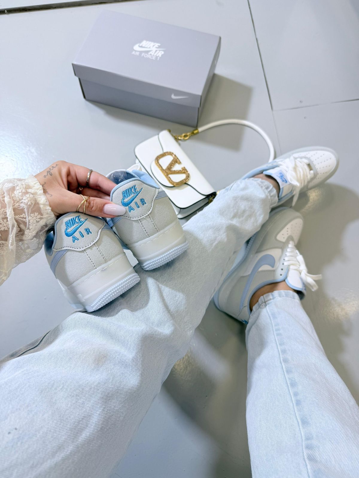 Nike Air Force Prime - Cinza/Branco/Azul Metálico