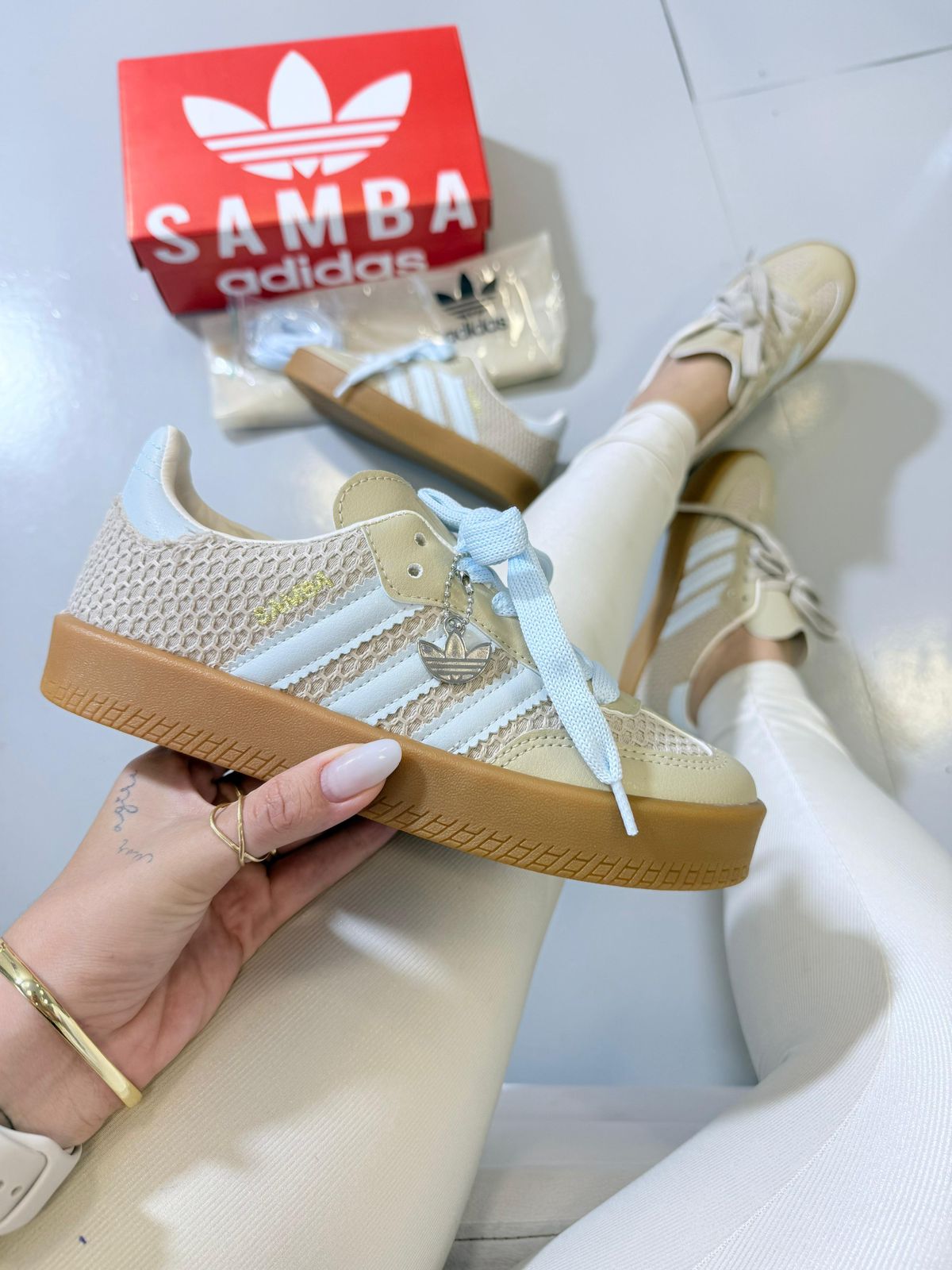 Adidas Sambae Tricô - Azul Bebê/Champanhe