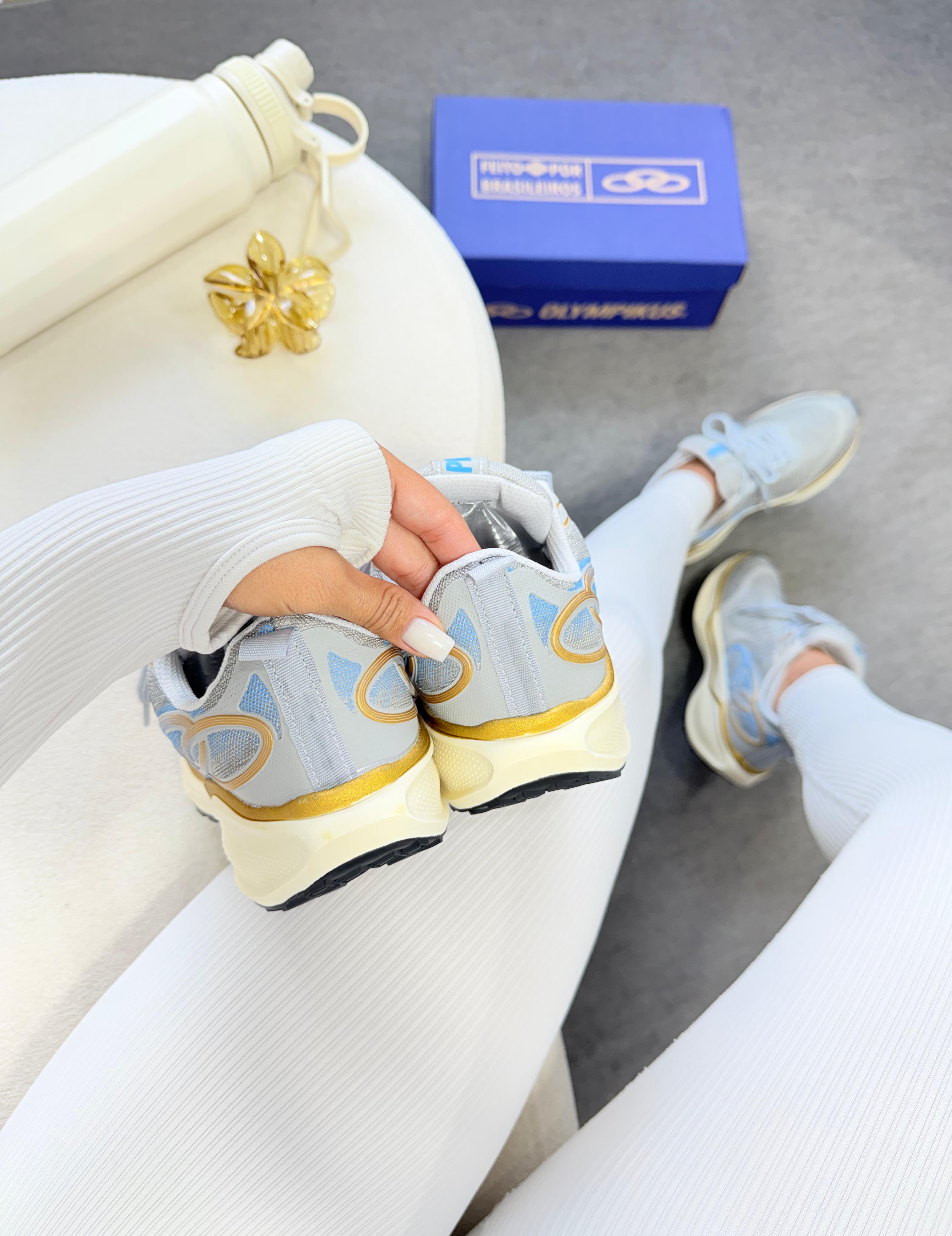 Olympikus Pride - Cinza/Dourado/Azul Bebê